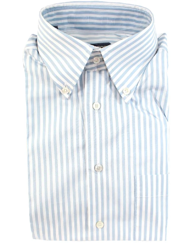 Tom Ford Button-Down Shirt Powder Blue White Stripes Modern Fit 39 - 15 1/2 SALE Polished Men's Satin