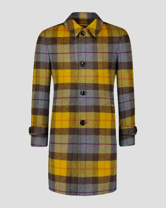 SG Car Coat – Mustard + Chocolate Plaid Vintage Men's 1970S Disco