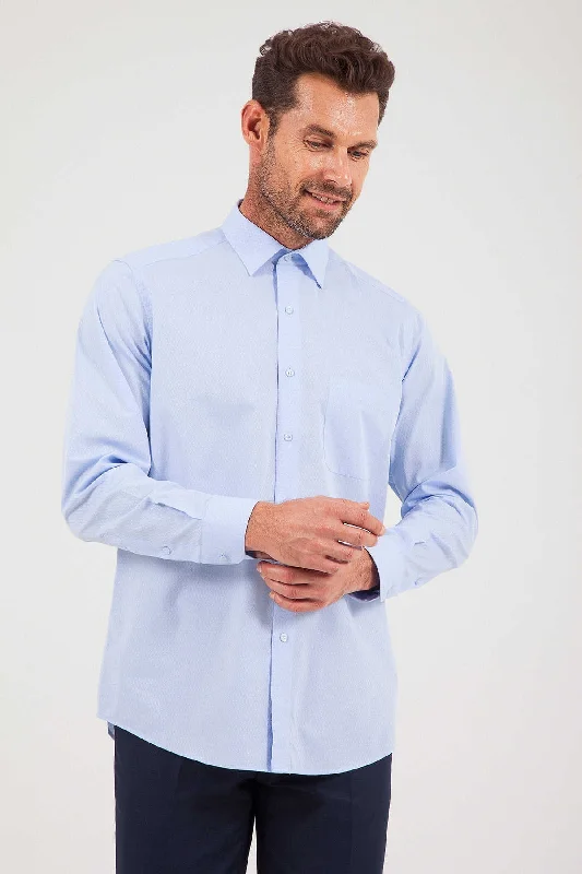 Classic Fit Long Sleeve Cotton Blue Dress Shirt Sleek Men's Metallic