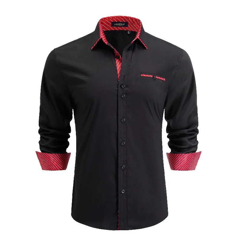 Men's Black Dress Shirt with Contrast Red Cuff - Z-BLACK RED/STRIPE Confident Men's High