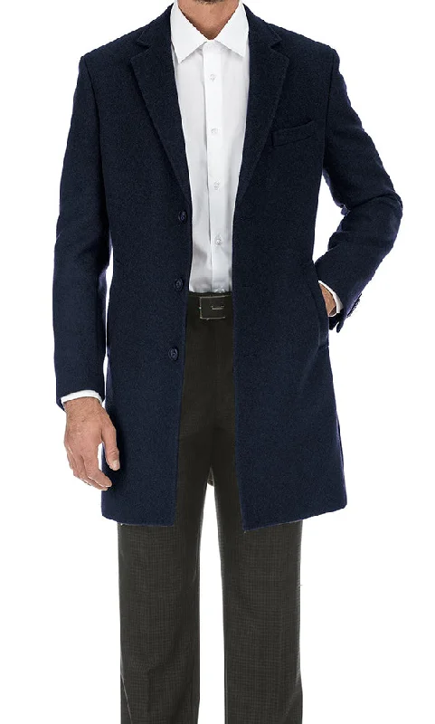 English Laundry Navy Fall/Winter Essential Slim Fit Overcoat Wool Blend Relaxed Men's Beach