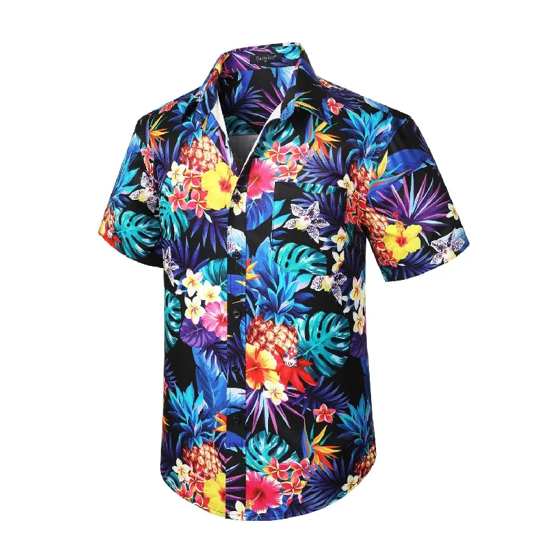 Hawaiian Tropical Shirts with Pocket - Z-BLUE SHIRTS-2 Business