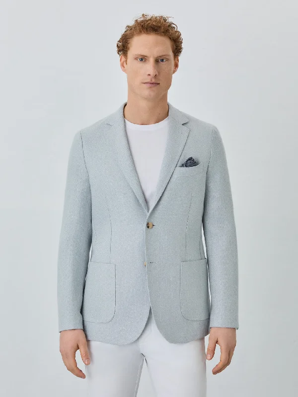 Unstructured Herringbone Blazer With Patch Pockets In Linen Trendy Men's Oversized