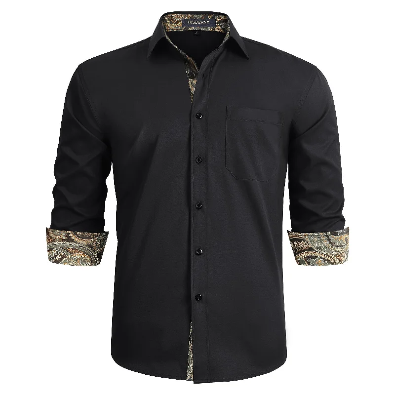 Men's Patchwork Dress Shirt with Pocket - BLACK/GOLD 1 Business