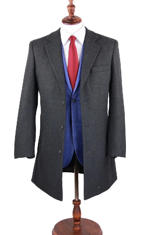 Charcoal Wool Slim Fit 3 Button Top Coat Preppy Men's College