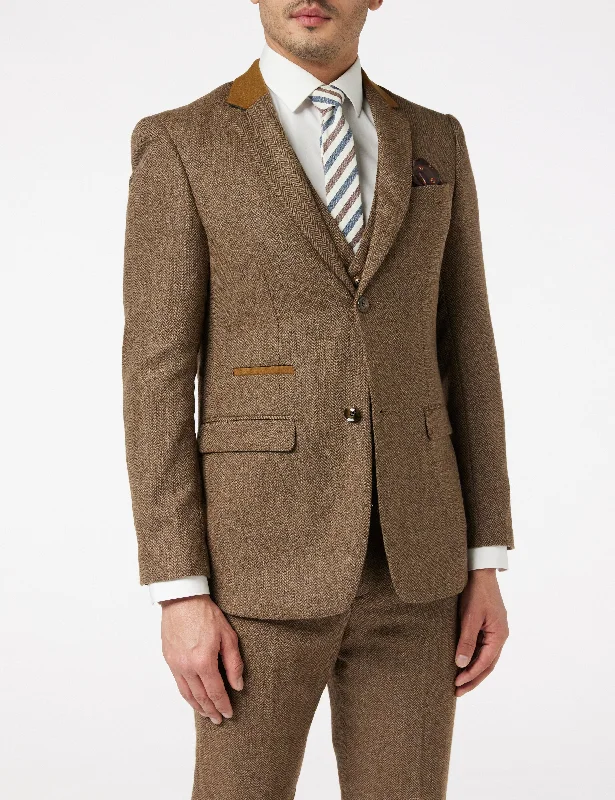 HERRINGBONE TWEED TAN BROWN JACKET British Gentleman Style