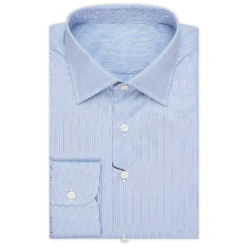 BESPOKE ATHENS Handmade Blue Hairline Striped Cotton Shirt 43 NEW 17 Slim Fit Youthful Men's Pop