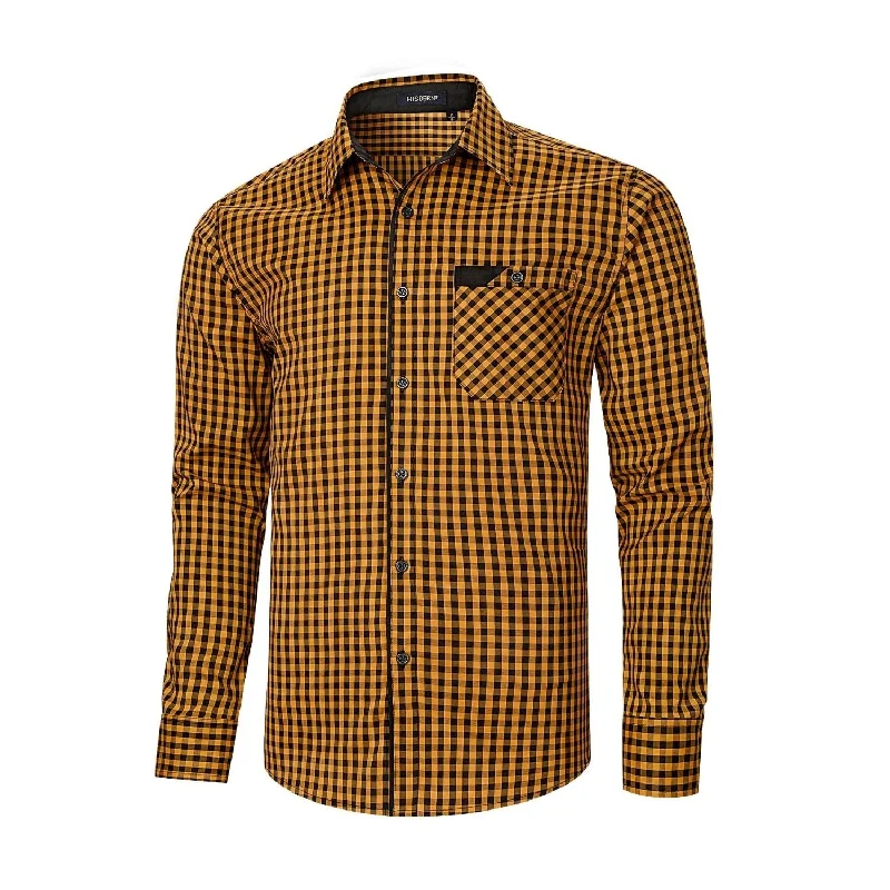 Men's Casual Long Sleeve Plaid Shirt - C-YELLOW Athletic Men's Compression