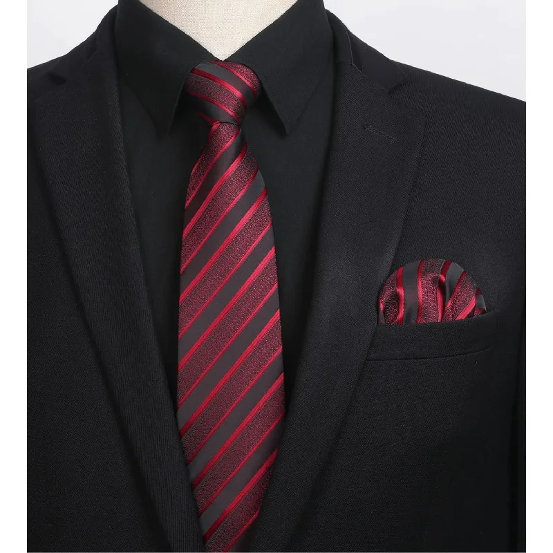 Men's Shirt with Tie Handkerchief Set - BLACK-3 Sleek Men's Contemporary 