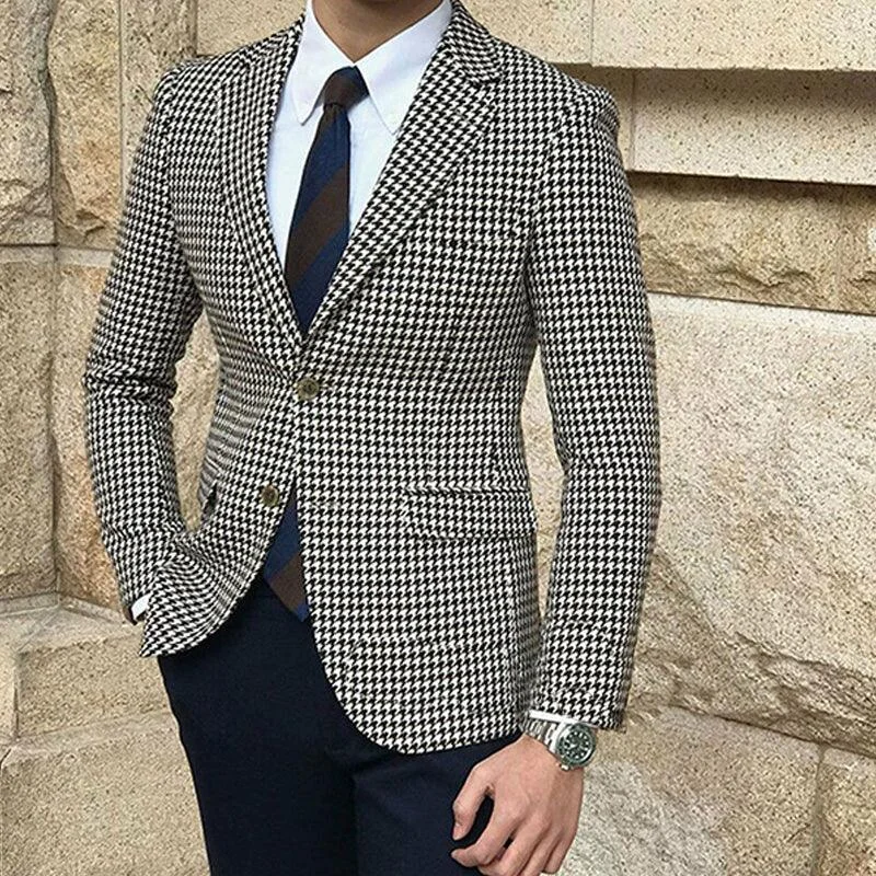 Men Blazer - Houndstooth Blazer Tough Men's Military