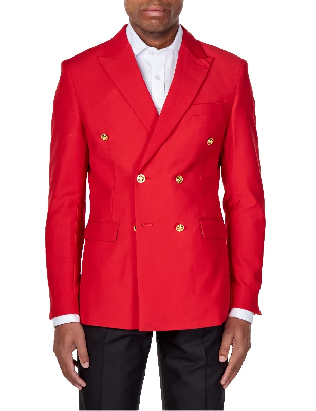 RED DOUBLE BREASTED GOLD BUTTON JACKET Modern Men's Geometric