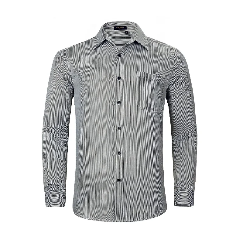 Men's Casual Long Sleeve Striped Shirt - BLACK Adventure