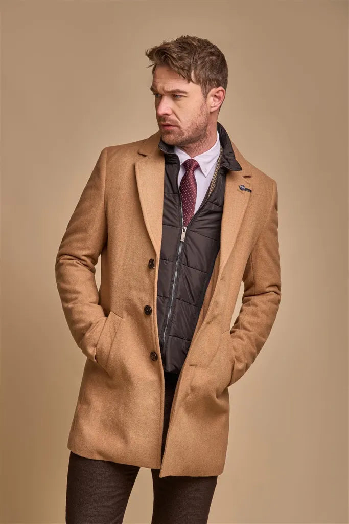 Sanford - Men's Camel Wool Blend Overcoat Cozy Men's Sherpa