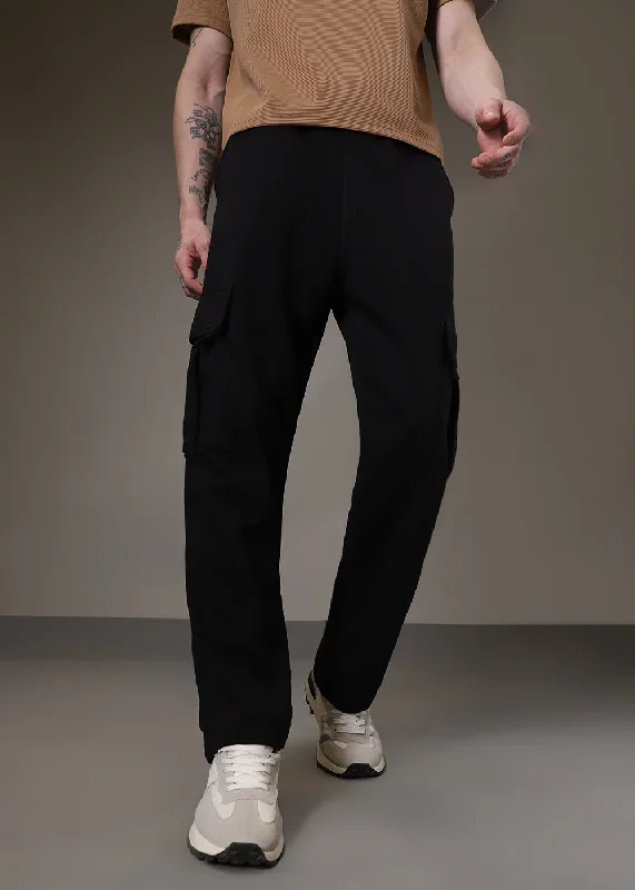 Jet Black Cargo Joggers Elegant Men's Cashmere