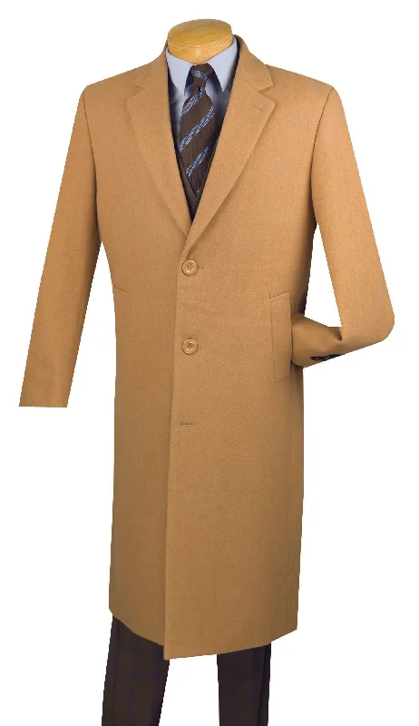 Milan Collection - Wool and Cashmere Regular Fit Dress Top Coat 48" Long in Camel Beach