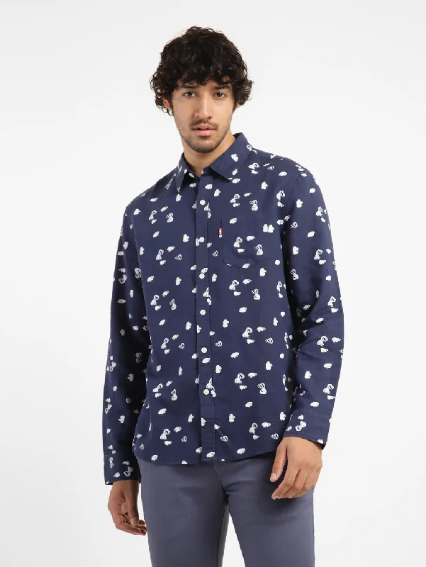 Men's Abstract Print Spread Collar Shirt Trendy Men's Bucket