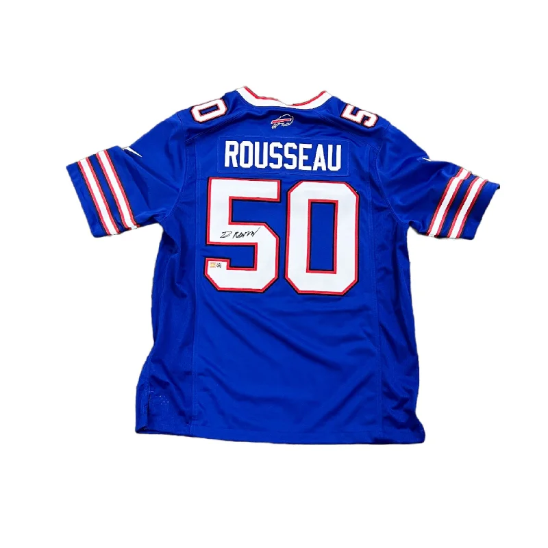 Greg Rousseau Signed Buffalo Bills Blue Nike Authentic Stitched Jersey Dynamic Men's High