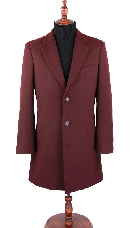 Burgundy Wool Slim Fit 3 Button Top Coat Streetwear Style