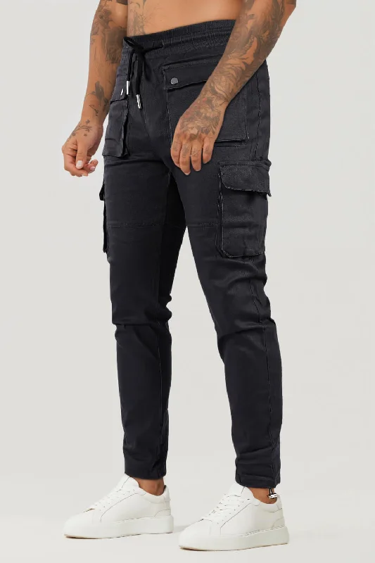 Black Slim Cargo Pant Sleek Men's Metallic