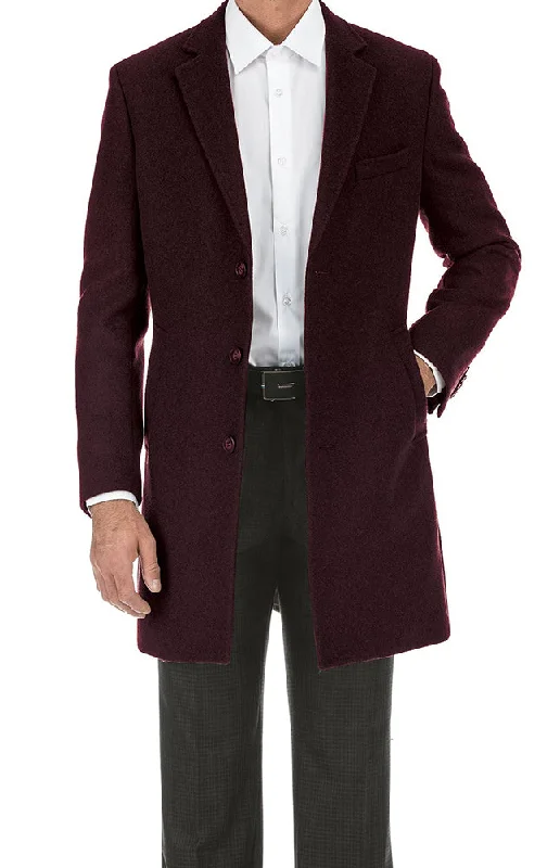 English Laundry Burgundy Fall/Winter Essential Slim Fit Overcoat Wool Blend Bold Men's Animal