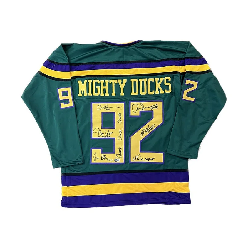 Mighty Ducks Cast Signed Custom Green Jersey with "Quack, Quack, Quack" Trendy Men's Oversized