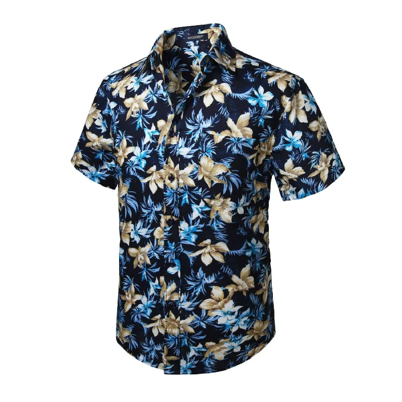 Funky Hawaiian Shirts with Pocket - NAVY BLUE-2 Monochromatic Office Style