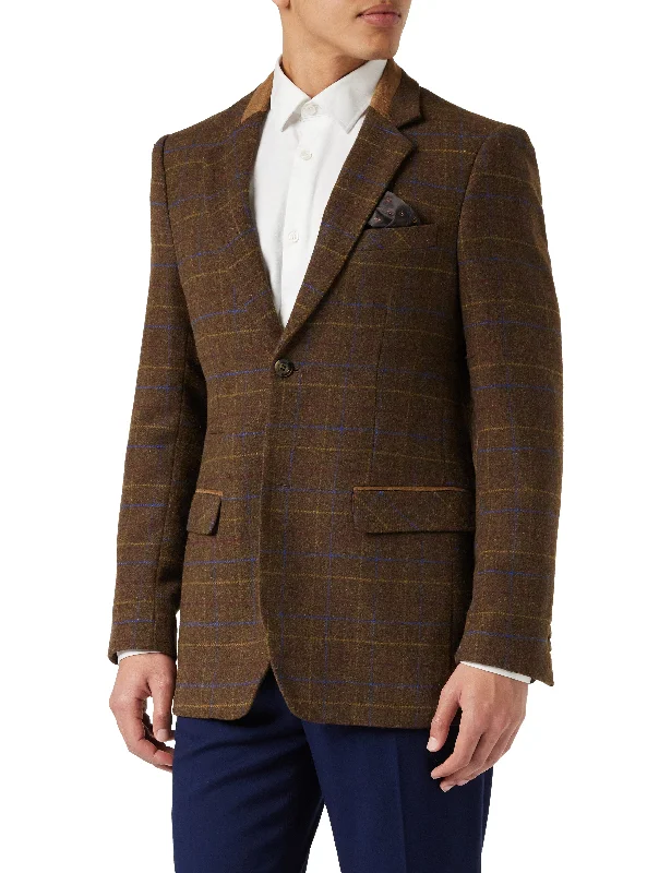 CHESTER - Brown Tweed Check Blazer Hip Men's Retro