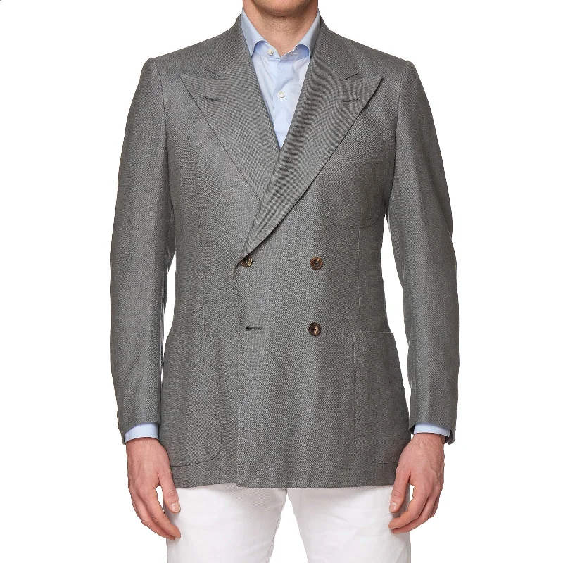 RUBINACCI LH Handmade Bespoke Gray Wool-Silk-Cashmere DB Jacket EU 50 NEW US 40 Sharp Men's Italian