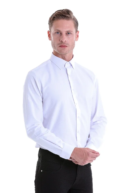 Comfort Fit Cotton Blend White Dress Shirt Artistic Men's Hand