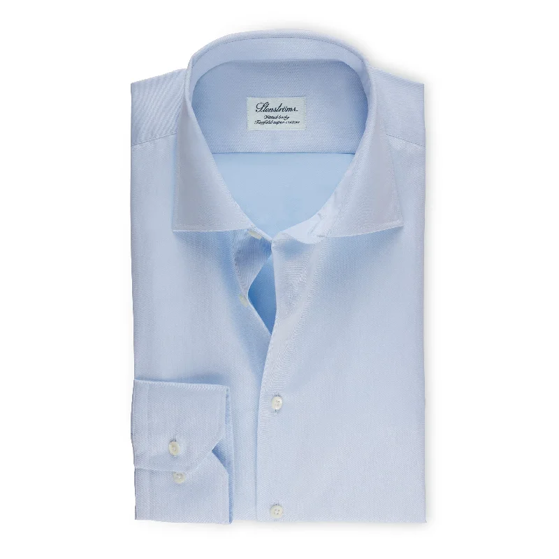 Light Blue Fitted Body Shirt In Superior Twill - Stenströms Edgy Men's Punk