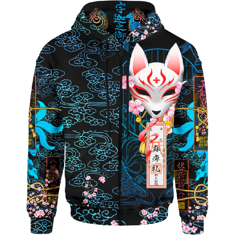 Kitsune Zip Hoodie - Blue Edition Dynamic Men's High