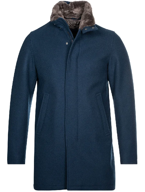 Beaver Fur Collar Car Coat Blue Refined Men's Classic 