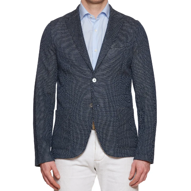 BOGLIOLI Milano Blueed Cotton Knit Blazer Jacket EU 50 NEW US 40 Slim Fit Unique Men's Patch