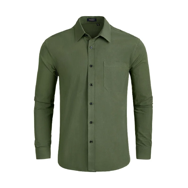 Men's Dress Shirt with Pocket - DARK GREEN Artistic Men's Hand