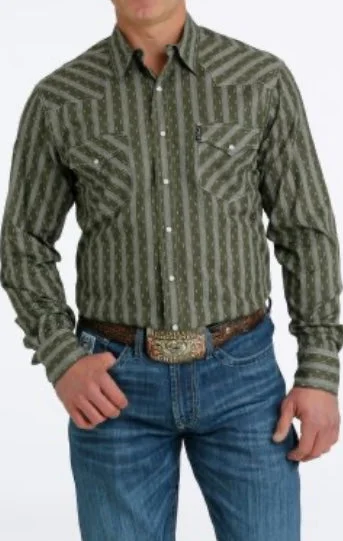 Cinch Men's Olive Striped Shirt Refined Men's Velvet