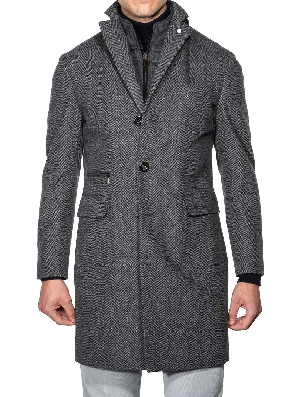 Herringbone Overcoat With Insert Grey Rugged Men's Outdoor 