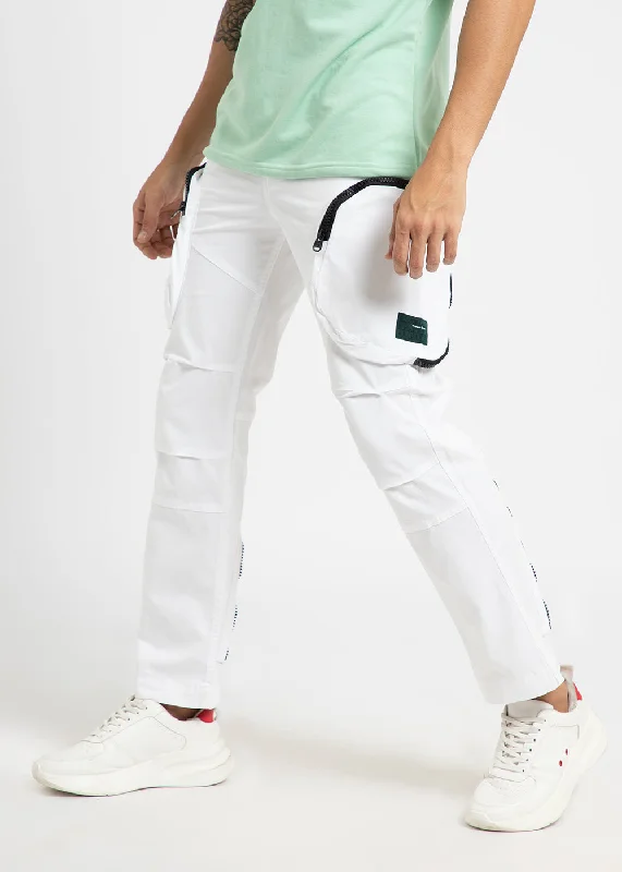 White Zipper Cargo Pant Unique Men's Upcycled