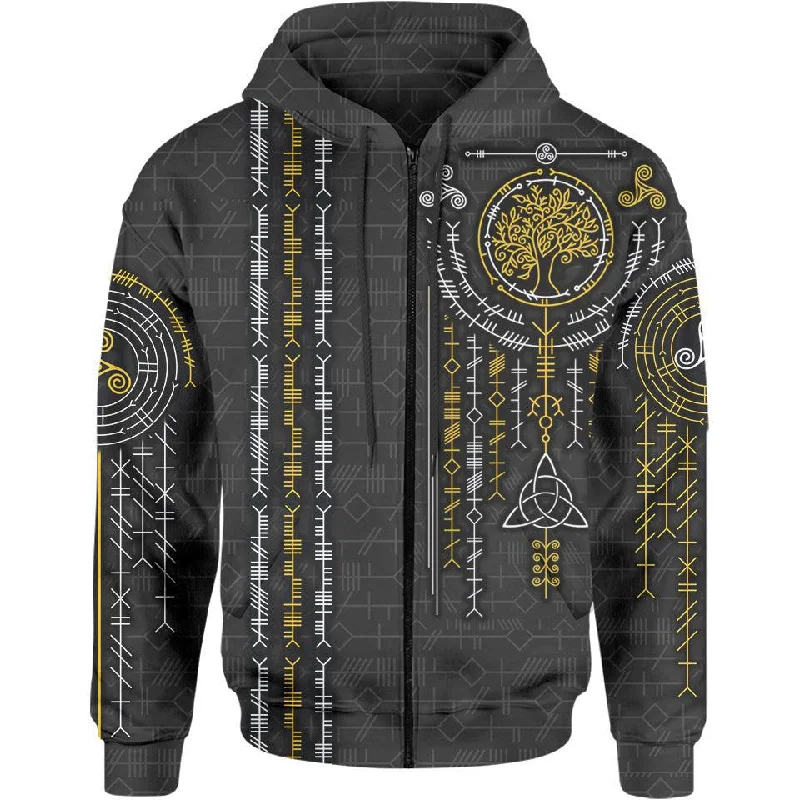 Ogham Zip Hoodie - Black Edition Sleek Men's Contemporary 