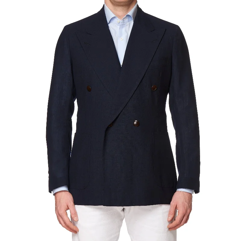 RUBINACCI LH Handmade Bespoke Navy Blue Mohair DB Jacket EU 50 US 40 Elegant Men's Cashmere