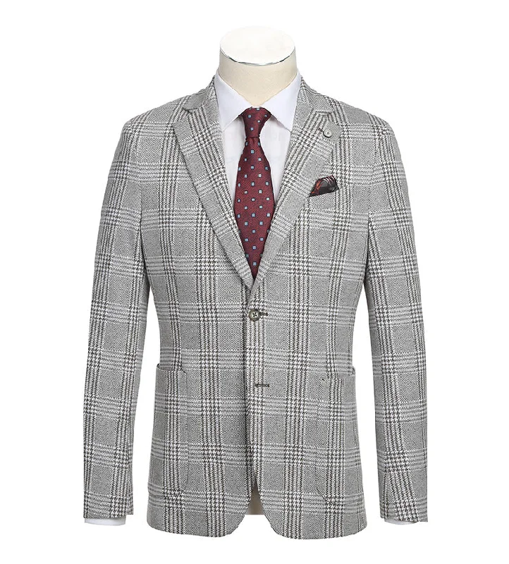 Half Canvas Slim Fit Blazer in Plaid Gray Practical Men's Quick