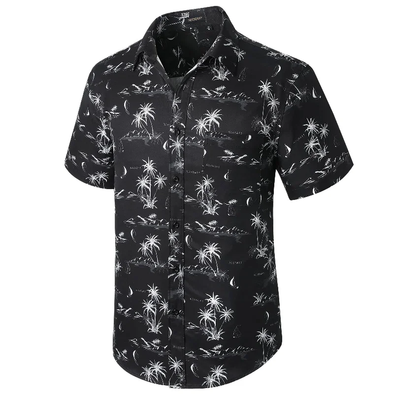 Hawaiian Tropical Shirts with Pocket - C-02 BLACK Elegant Men's Cashmere