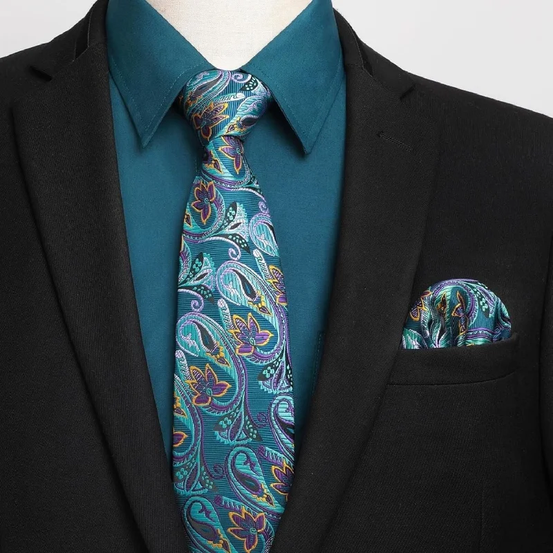 Men's Shirt with Tie Handkerchief Set - TEAL Traditional Men's Country