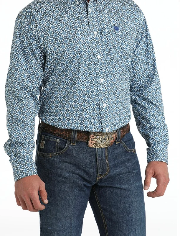 Cinch Men's Blue & White Geo Print Shirt Athletic Men's Compression