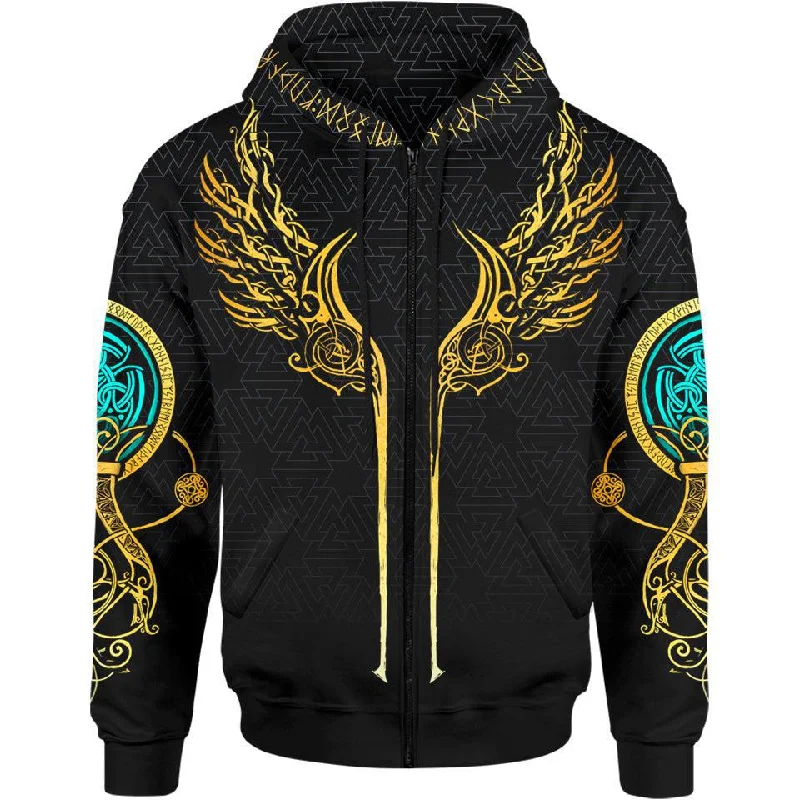 Valkyries of Valhalla Zip Hoodie - Gold Edition Minimalist Men's Casual 