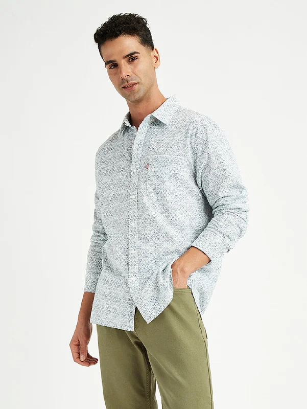 Men's Geometric Print Slim Fit Shirt Hip Men's Urban