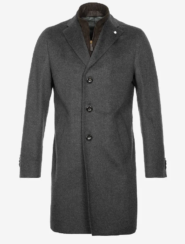 Single Breast Wool And Cashmere Blend Overcoat Charcoal Monochromatic Office Style