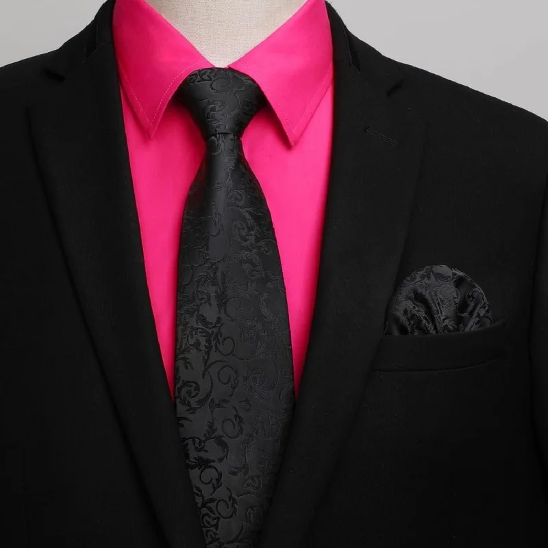 Men's Shirt with Tie Handkerchief Set - HOT PINK Gym