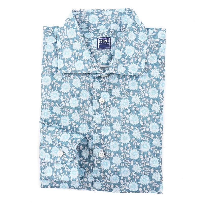 Fedeli Floral Linen-Cotton Shirt Unique Men's Patch