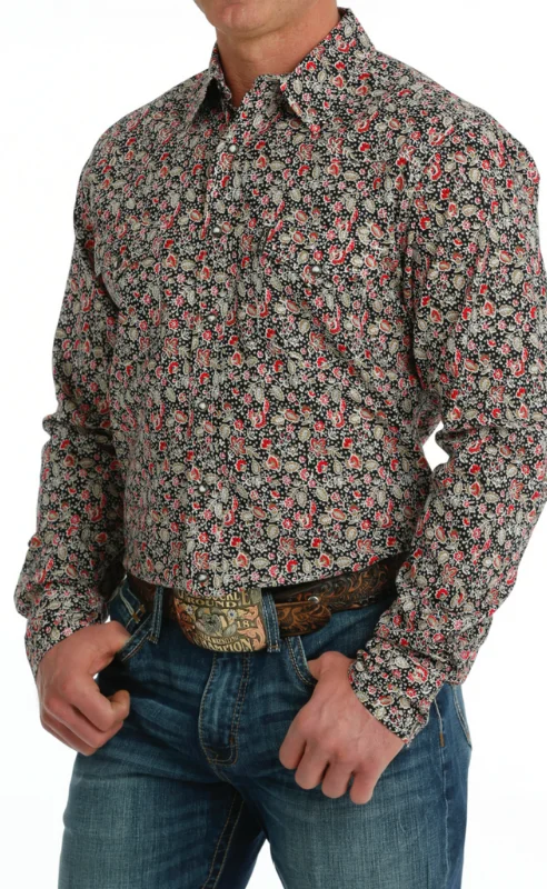 Cinch Men’s Modern Fit Black Flower Print Shirt British Gentleman Style