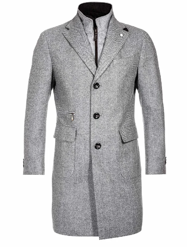 Herringbone Overcoat With Zip Insert Grey Adventure